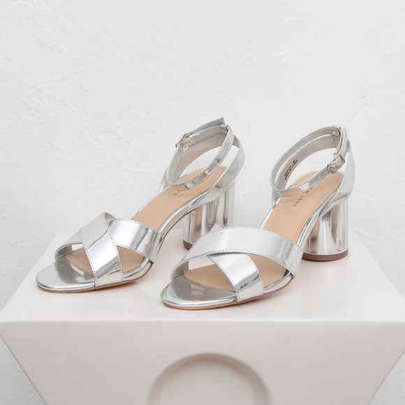 silver high heels new look